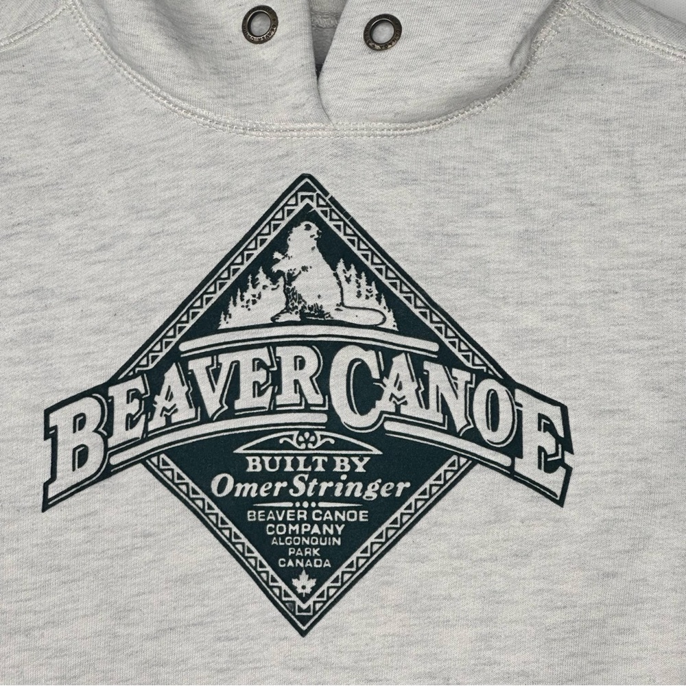 VTG Beaver Canoe Heathered White Pullover Hoodie Kids Size XL Kangaroo Pocket - Picture 3 of 11